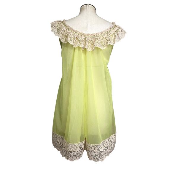 Ro-Vel of California 1960's Lime Baby Doll Sheer Lace Chiffon Nightgown - Picture 9 of 16